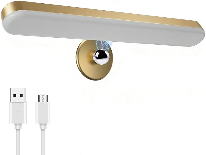 Wireless Vanity Lights for Mirror, Rechargeable Battery Operated Stick on Lamp, Adjustable Makeup Light, Cordless Magnetic LED Bar Renter Friendly Lighting Decor Gift, Gold