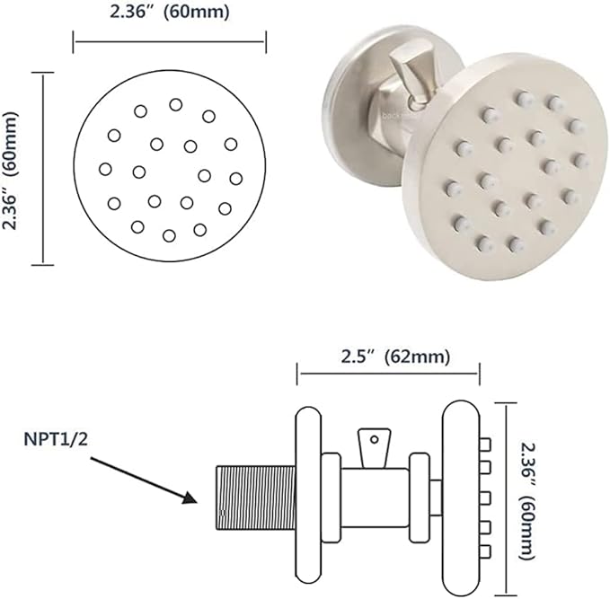 Brass Shower Body Jets with Adjustable Flow, Massage Spa Brushed Nickel Round Body Spray Shower Side Wall Sprayer Head Jets, 4 pcs, Water Saving