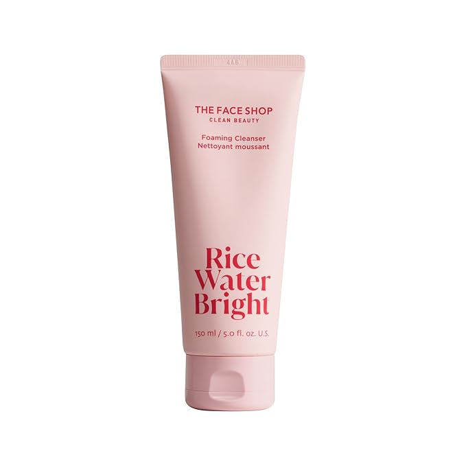 The Face Shop Rice Water Bright Foaming Facial Cleanser with Ceramide, Gentle Face Wash for Hydrating & Moisturizing, Vegan Face Cleanser, Makeup Remover, 150ml