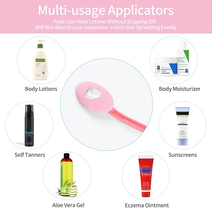 Eyxformula 2 Pcs Back Lotion Applicator with Long Handle & 2 Replacement Pads for Self-Tanning, Sunscreen, Cream, Moisturizer – Easy Reach Body Lotion Applicator for Back, Feet & Hard-to-Reach Areas
