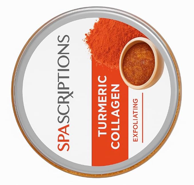 SpaScriptions Turmeric & Collagen Sugar Scrub - Brightening Body Scrub Exfoliator with Brown Sugar & Vitamin E, Ideal for for Dull & Uneven Skin Tone, Helps Support Glowing, Smooth & Firm Skin, 21 oz