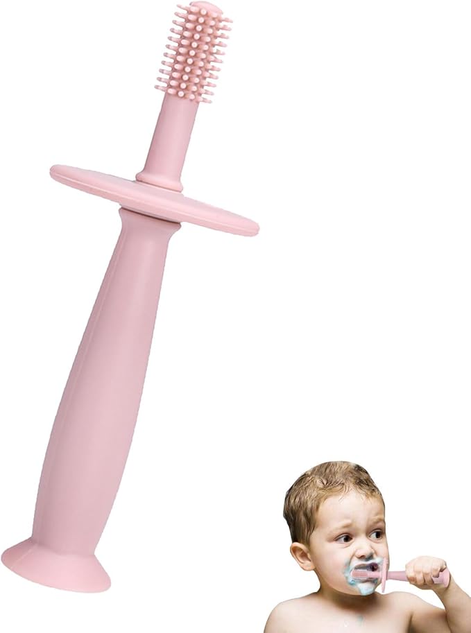 Baby Teether Toothbrush - 360 Degree Silicone Teething Toy with Suction Base, Soft Toddler Pacifier, Gum Massager Newborns, Infant Hygiene and Soothing Teether | for Babies 6-12 Months