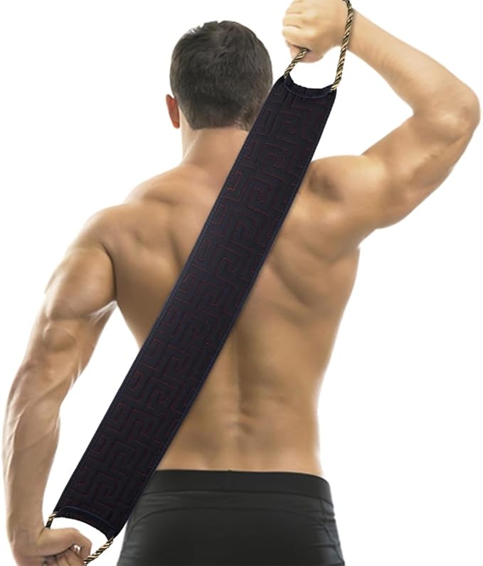 Exfoliating Back Scrubber for Shower, 34 Inches Back Scrubber with Handles, Double Sided Body Exfoliator Bath Tool, Exfoliating Washcloth to Scrub Your Body Deeply for Men & Women (Black)