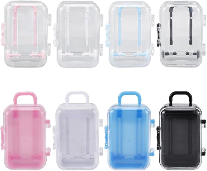 8Pcs 8 Colors Tiny Suitcase Gift Box Eyelash Storage Case Colorful Small Mini Plastic Empty Trolley Bag Luggage Candy Organizer Holder Boxes for Eyelashes Candy Makeup False Lash Travel Tool