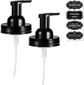 Amolliar Mason Jar Foaming Soap Dispenser Lids, Plastic Foam Pump Lids for Regular Mouth, Foaming Replacement Pump Set, Farmhouse Kitchen BathroomShower, Includes Waterproof Stickers - 2 Pack, Black