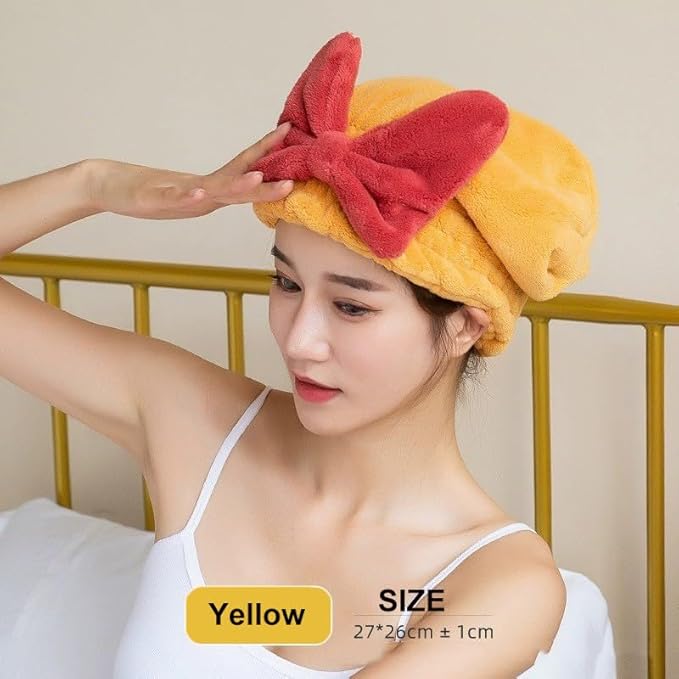 Ultra Absorbent Hair Quick Drying Towel for Women Girls New Microfiber Hair Towel Wrap Dry Turban Soft Bow Tie Plopping Head Towels Shower Cap for Kids (Yellow)