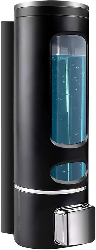 Shampoo and Conditioner Dispenser - 400ML Wall-Mounted Shower Shampoo Dispenser No Drill for Body Wash, Soap, Shower, Bathroom, Hotel (Black)
