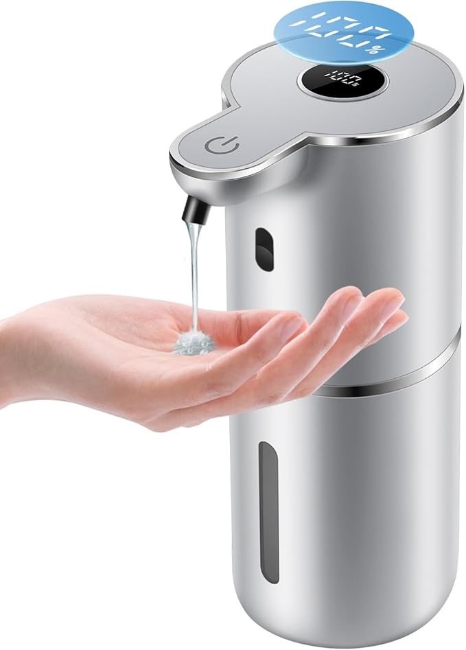 Automatic Liquid Soap Dispenser 12.8oz, Rechargeable & 6 Levels Soap Adjustable with Digital Display, Wall Mount, Waterproof, Touchless Hand/Dish Soap Dispenser for Kitchen, Bathroom, Hotel