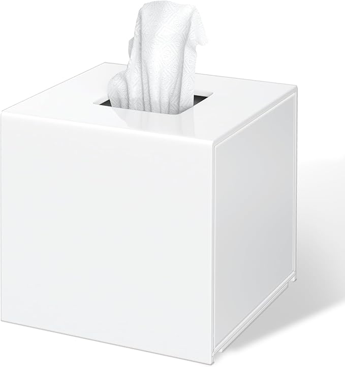 FEMELI Tissue Box Cover,Square Acrylic Tissues Paper Holder for Bathroom Bedroom Office,White