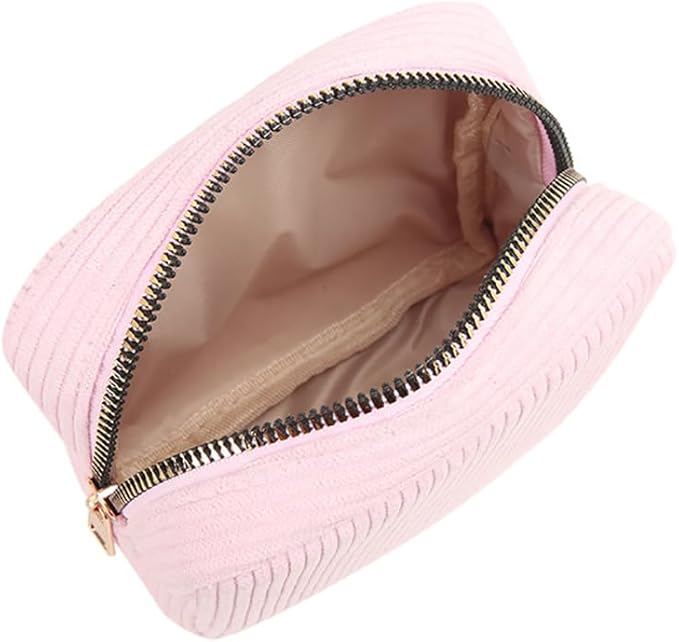GSHLLO Small Corduroy Makeup Bag Fabric Make Up Pouch Mini Plain Color Cosmetic Bag Pocket Size Toiletry Pouch Sanitary Napkin Storage Bag Portable Versatile Zipper Pouch Blue
