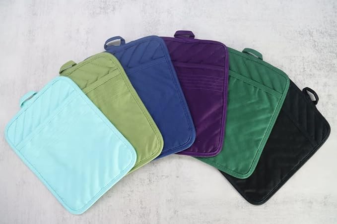 Oven Pot Holder with Pocket Cotton Heat Resistant Coaster Potholder Kitchen Hot Pad Oven Mitts for Cooking Square 7"x9"Set of 5 (Purple)
