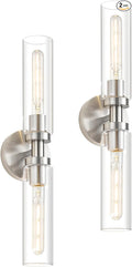 2 Light Bathroom Wall Sconces Set of 2,Modern Farmhouse Brushed Nickel Bathroom Light Fixture Over Mirror with Clear Glass Shade,Vanity Light for Hallway Cabinet Bedroom Stairway Porch