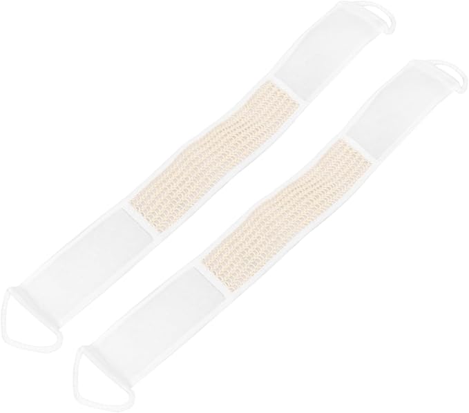 PartyKindom 2pcs Exfoliating Wash Strap for Body Cleansing and Back Scrubbing Long Reach Bath Accessory White