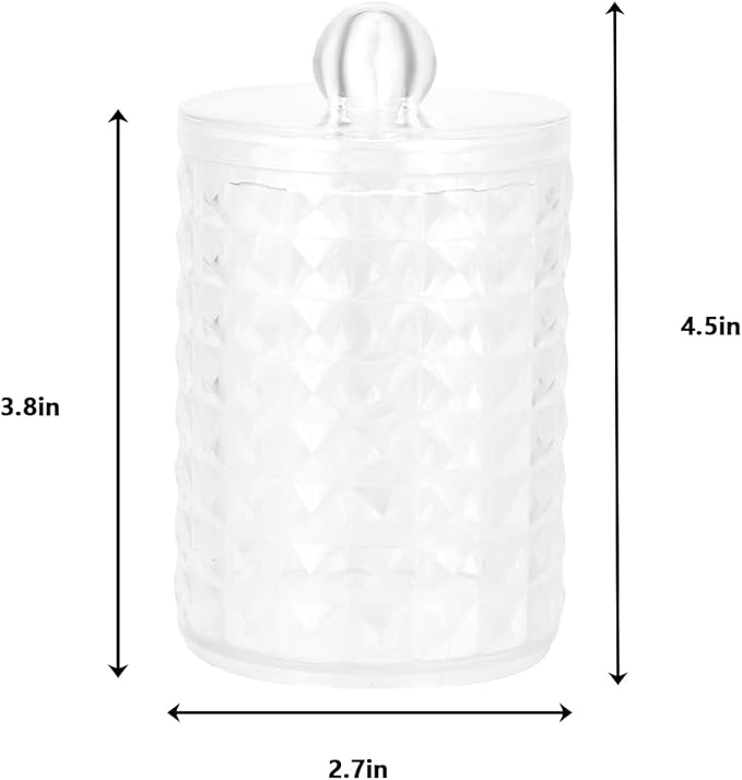 2 Pack Qtip Holder Bathroom Storage Canister for Cotton Ball Cotton Swab Pads Floss, Small Plastic Jars with Lids (Clear, 2 Pack)