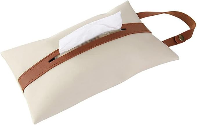 Tissues Box PU Leather Facial Paper Storage Case Rectangular Organizer Holder Decor with Hanging Strip for Kitchen Restaurant Countertops Bedroom Dressers Night Stands Desks (Beige)