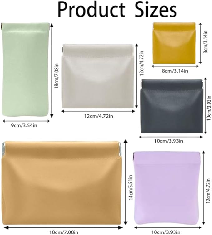 6 Pcs Small Makeup Bag for Purse, Snap Closure Organizer Pouch, Portable No Zipper Self-Closing Pouches for Travel Storage Bag Mini Pu Leather Pouches For Cosmetics Headphones Jewelry (6 colors)