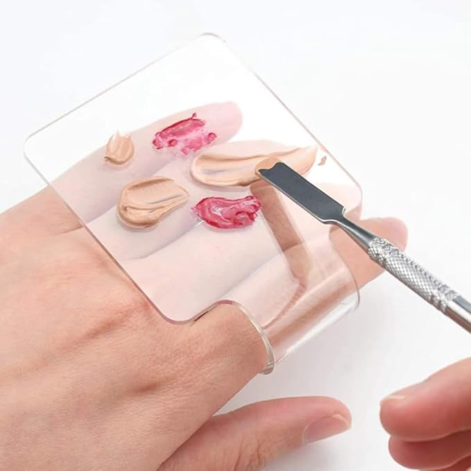 3Pcs Makeup Hand-held Palette, Professional Makeup Mixing Tray, Clear Acrylic Palette for Foundation, Eyeshadow, Cosmetics, Powders and Nail Art Manicure