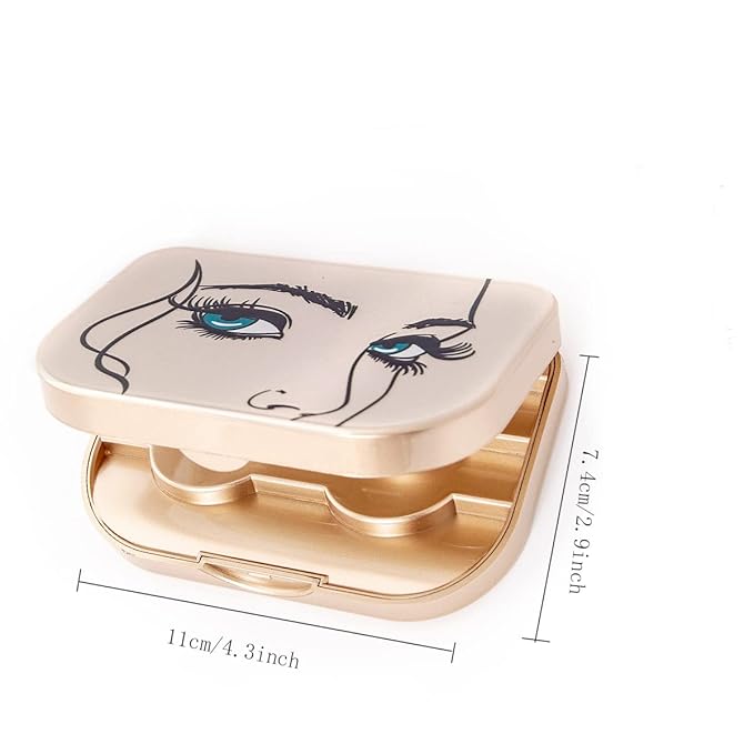 False Eyelash Storage Case with Mirror Lash Organizer Holder Box Empty Makeup Cosmetic Travel Case and Eyelash Tweezers Lash Container (Gold)