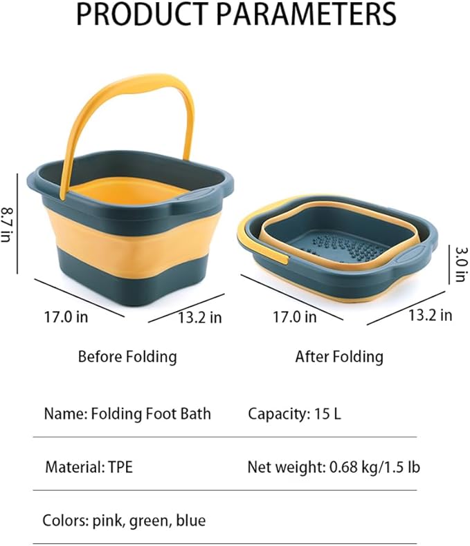 Collapsible Pedicure Foot Spa Bath Massager for Dry Cracked Feet, Feet Soaking Tub with Massage Acupoint, Pedicure Foot Soak Basin Plastic Bucket with Handle(White)