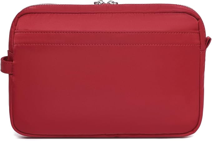 Storage Bag-arge Cosmetic Bag for Women Travel Makeup Bag Zip Up Bag Pure Cotton Canvas Can be Suspended (Burgundy Red)