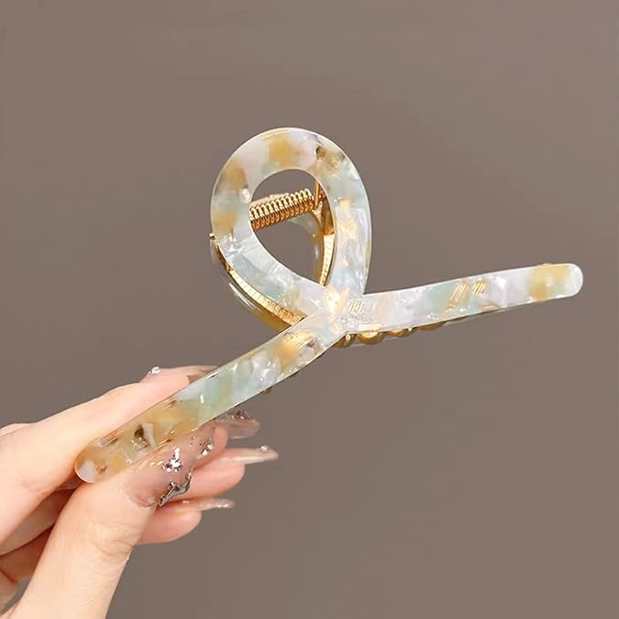 FAELBATY Hair Clip, Large Acetate Metal Claw Clip for Women, 4.7" Butterfly Hair Clips for Girls, Hair Accessories for Long Thick Hair (Mixed Green, 1 Count)