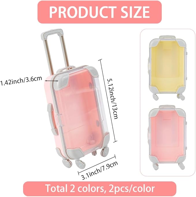 4Pcs 2 Colours Mini Suitcase Candy Boxes Plastic Suitcase Gift Box Eyelash Storage Organizer Luggage Empty False Lash Packaging Party Favor Case for Eyelashes Makeup Travel Accessories Women