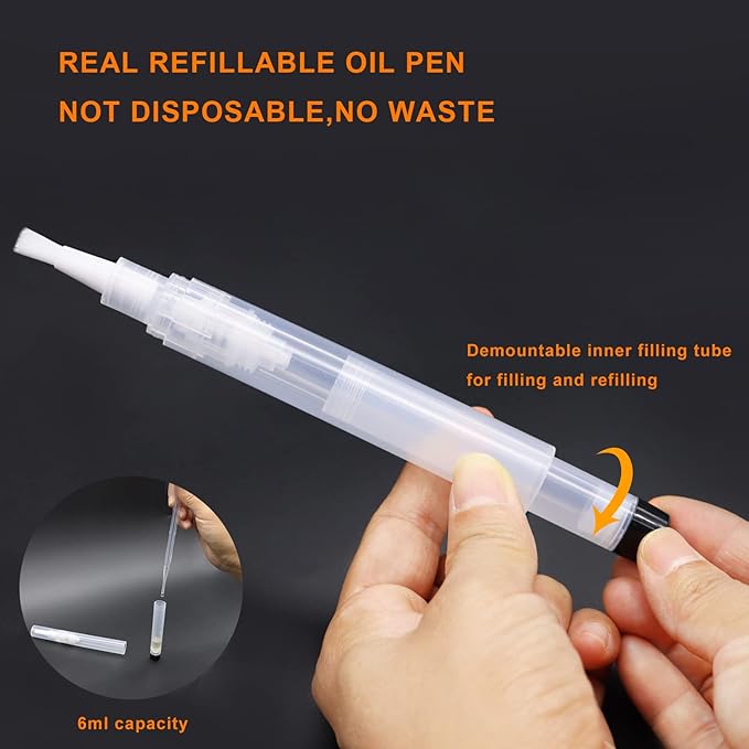 3-Pack 6ml Real Refillable Cuticle Oil Pens, Nail Oil Pen Empty, Fillable Oil Applicator, Reusable Transparent Cosmetic Container