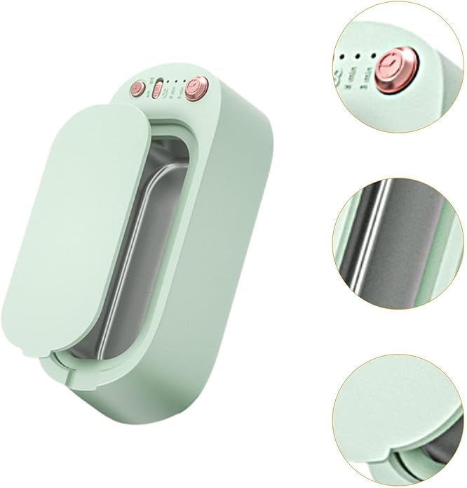Jewelry Cleaner Glasses Cleaner Tool 600 ml Tank Vibration Cleaning Machine for Necklaces Earrings Eyeglasses Makeup Brushes- Green