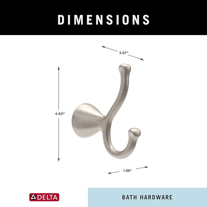 Delta ARV35-DN Arvo Double Towel Hook Bath Hardware Accessory in Brushed Nickel