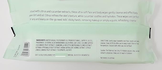 Cucumber + Citrus Face And Body Wipes - Pack of 2