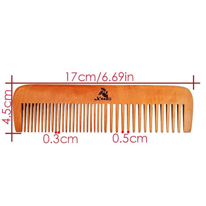 3 PCS Peach Wooden Comb Women and Men Comb - Wide & Narrow Tooth (S023)