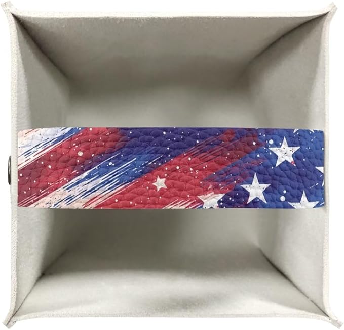 American Flag Tissue Box Cover, PU Leather Square Tissue Holder with Secure Metal Button, Waterproof and Stylish Napkin Dispenser for Home, Office, Car, and Bathroom Decor
