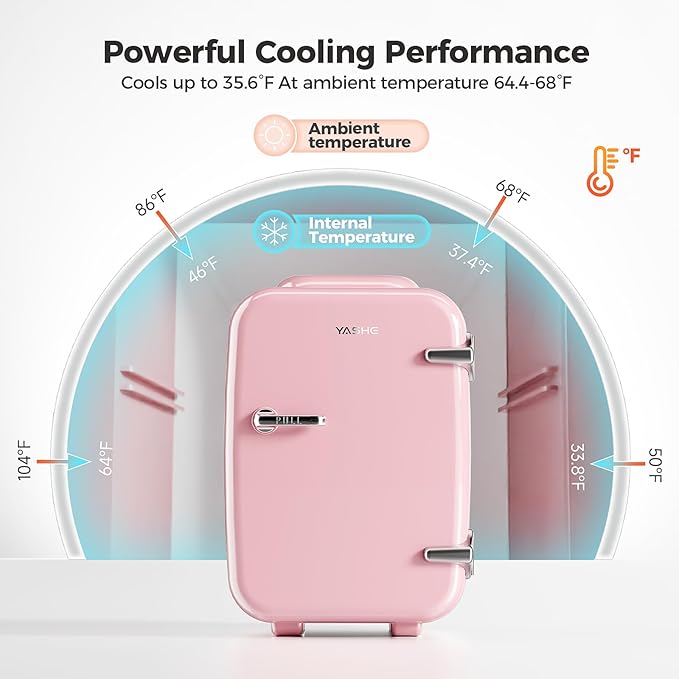 Mini Fridge, 4 Liter/6 Can Mini Makeup Fridge, 110V AC/ 12V DC Portable Thermoelectric Cooler&Warmer for Skincare, Drink, Cosmetic, Medicine, Small fridge for Bedroom, Office, Dorm, Car, Pink