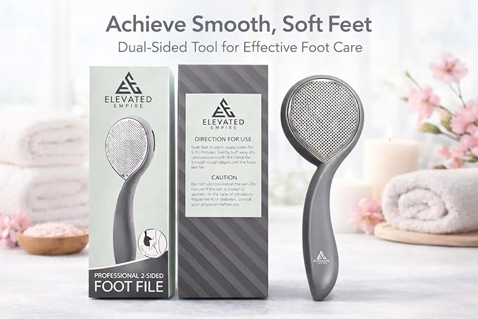 Foot File & Callus Remover for Cracked Heels – Double-Sided Stainless Steel Foot Scrubber with Coarse & Fine Surfaces, Heavy Duty Pedicure Tool for Dead Skin & Smooth Feet (Gray)