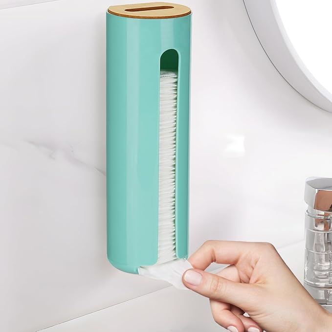 Cotton Pad Holder, Wall Mounted Cotton Rounds Holder Dispenser Face Pad Holder Makeup Organizers Containers for Bathroom (Green)