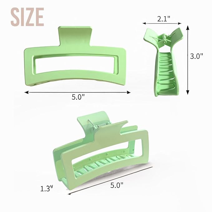 5 Inche Extra Large Claw Clips for Thick and Long Hair, 4 Pack Xl Jumbo Oversized Matte Non-slip Rectangle Hair Clips for Women, Big Strong Hold Jaw MultiColor3