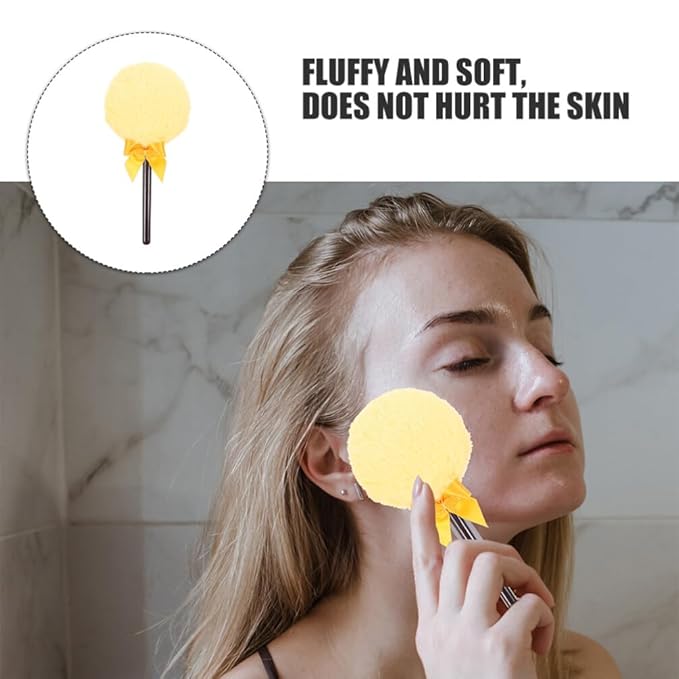 Large Dry Powder Puff with Handle for Body and Face Soft Plush Lollipop Shape Applicator 6.3 Inch Long Handle Body Powder Applicator for Makeup and Dusting