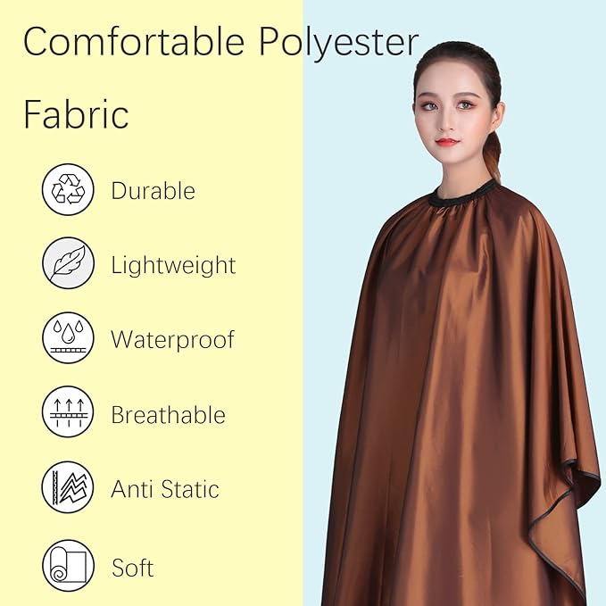 Barber Cape, Professional Hair Salon Cape with Adjustable Metal Clip, Shampoo Hair Cutting Cape for Barbers and Stylists - 55 x 63 inches (Brown)