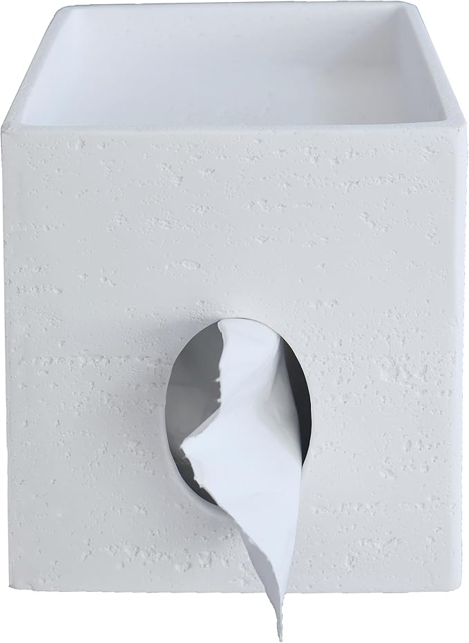 Hymmah Square Tissue Box Holder Cover with Tray,Unique Design Cube Tissue Dispenser Decor for Vanity Counter Tops Also Great for Bedroom and Living Room