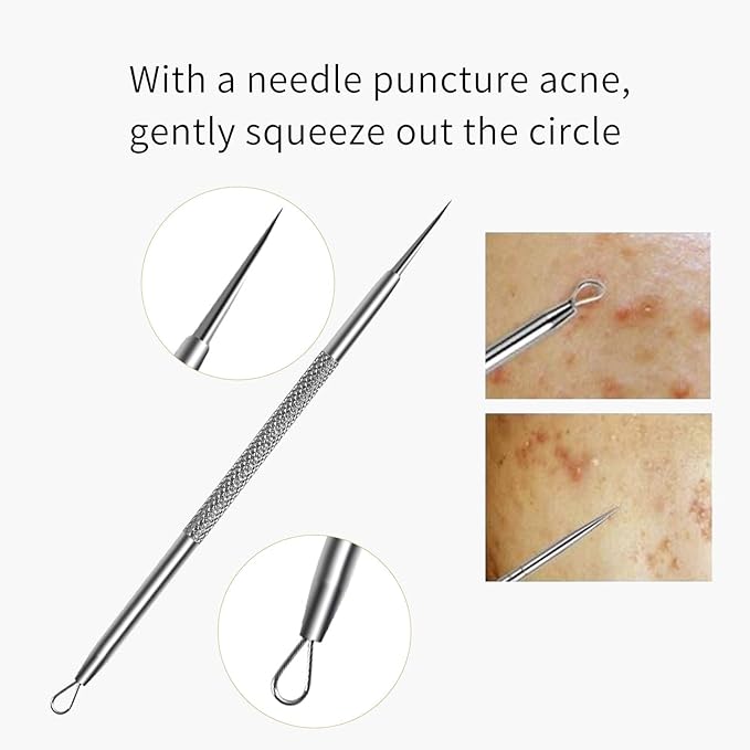 FIXBODY Blackhead and Splinter Remover Tools - Stainless Steel Professional Easily Cure Pimples Whiteheads Comedones Acne Zit Ingrown Hairs and Facial Impurities Bend Head Tweezer Surgical Kit