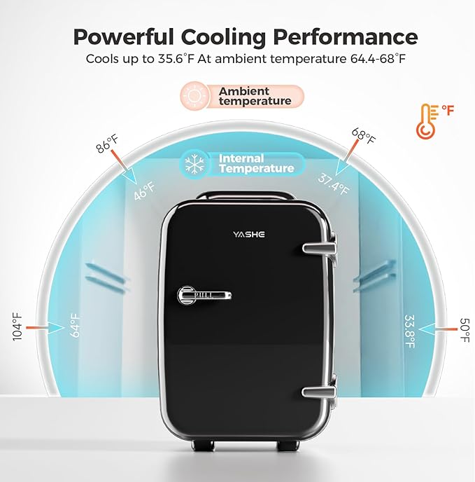 Mini Fridge, 4 Liter/6 Can Mini Makeup Fridge, 110V AC/ 12V DC Portable Thermoelectric Cooler&Warmer for Skincare, Drink, Cosmetic, Medicine, Small fridge for Bedroom, Office, Dorm, Car, Black
