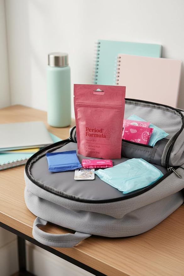 Period Kit/Travel Kit – 5 Kits -Sanitary Pad & Liner, Hand Sanitizer, Disposal Bag – Feminine Hygiene Essentials Period Formula