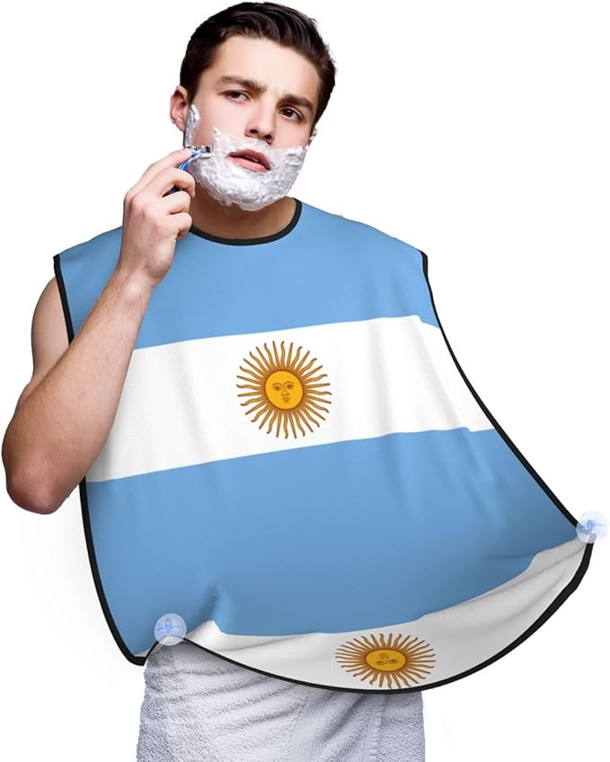 Argentine Flag Print Beard Bib Apron For Men, Beard Hair Catcher For Men Shaving Trimming,Beard Cape Cloth
