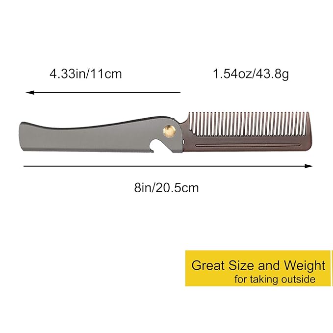 Stainless Steel Folding Comb, Pocket Comb for Men and Women, Black
