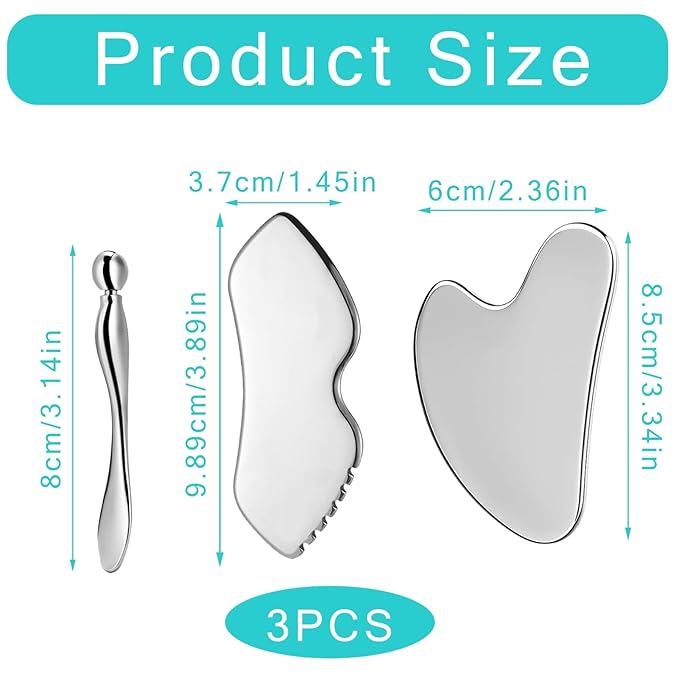 3 Pcs Stainless Steel Gua Sha Facial Tools & Eye Cream Applicator Metal Guasha Set For Face Body,Gua Sha Facial Tools,Stainless Steel Gua Sha,Metal Gua Sha For Face Sculpting, Metal Gua Sha Skin Care