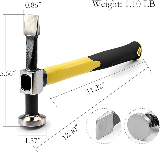 Auto Body Hammer,Flat and Round Head,Polished,Reinforce,Anti-Rust,Plastic Handle.