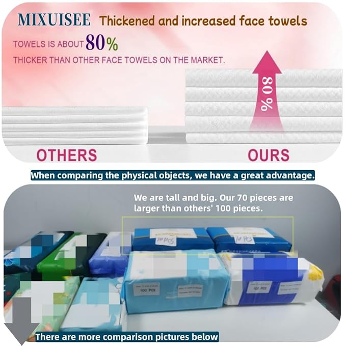 MIXUISEE◆thick and soft Face Towels.Disposable face towel.100% Cotton facial cloths.Super thick 150%. Suitable for makeup removal and cleansing.and applicable to sensitive skin(Extra thick 210 pieces)