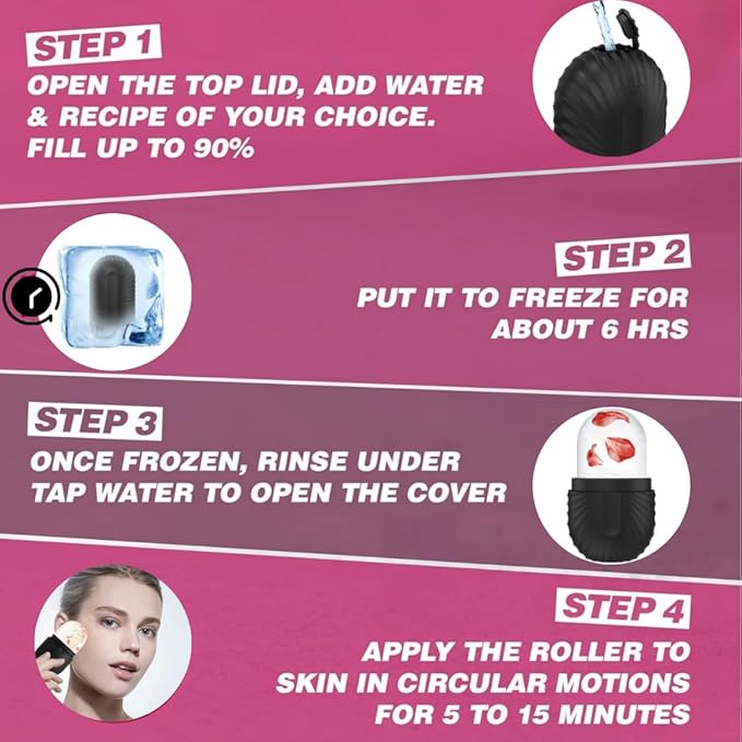 Ice Roller for Face & Eyes – Facial Ice Roller for Under Eye Puffiness, Reusable Silicone Ice Face Roller Massager for Skin Tightening, Pore Shrinking & Cooling Skincare Tool (Black)