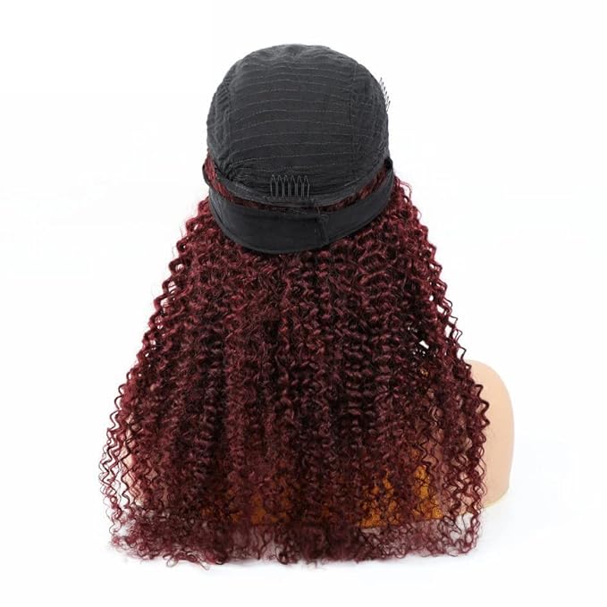 XSY Headband Wig Human Hair 99J Burgundy Deep Wave None Lace Front Wig Human Hair Wigs for Black Women Glueless Wear Go Brazilian Virgin Hair (20inch,Red Burgundy)