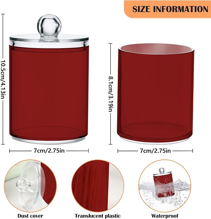 Fire Brick Qtip Holder Organizer Dispenser Cotton Swabs Cans Plastic Jars with Lid Set 4 Pack Bathroom Storage Canister for Cotton Ball Floss Cotton Pads